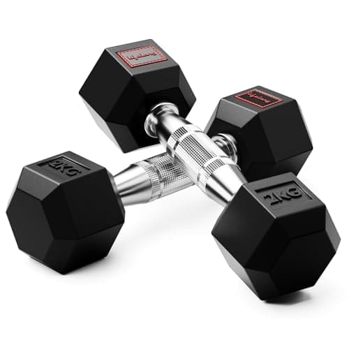 🛒 Lifelong Rubber Coated Hexa Dumbbell Set of 2 (2Kg x 2) for Home Gym – Weights for Men & Women – Exercise Equipment (Black)