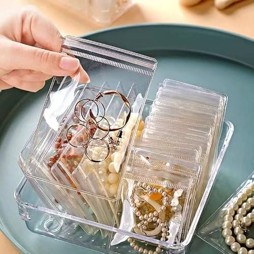 🛒 Nibbler 21 Pcs (3 Sizes) Jewellery Organiser Storage Pouches Clear Zip Lock Cover for Rings, Earrings, Necklace, Transparent, Polyvinyl Chloride PVC (21 Mix)