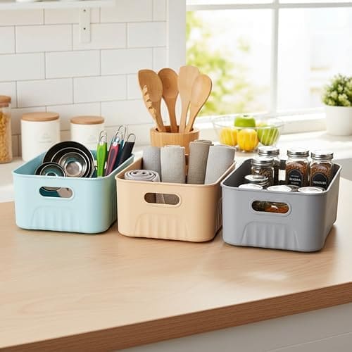 🛒 Xmart India Plastic Storage Baskets wardrobe organizer Multipurpose storage and organisers for Kitchen, Clothes,Toys, Office – Durable & Stackable storage box and organiser for Home & Kitchen(3 Pcs)