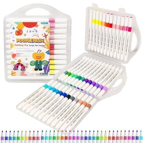 🛒 FunBlast Acrylic Paint Markers – Set of 36 Vibrant Colors, Permanent Water-Based Marker Pens for Rock Painting, DIY Crafts, Canvas, Glass & More (36)