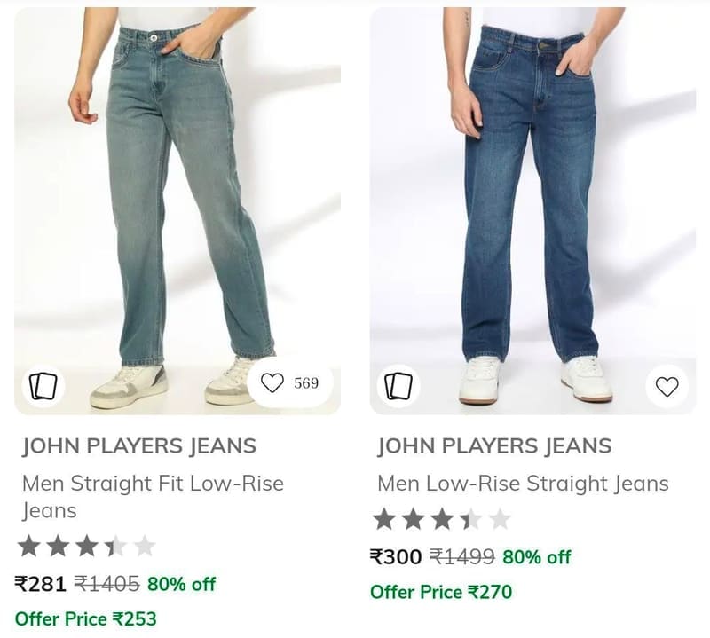 AJIO Loot : Jeans Starts ₹280.