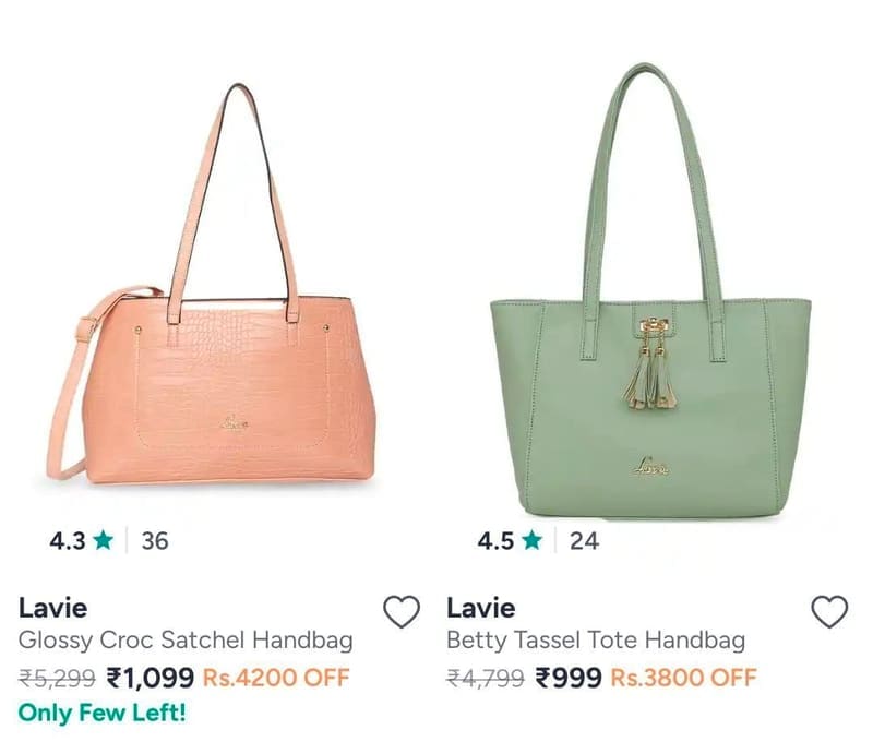 Myntra Loot : Lavie womens handbags at Min 70% Off