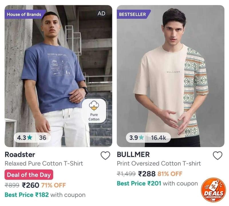 🛍️ Tshirts under at ₹299