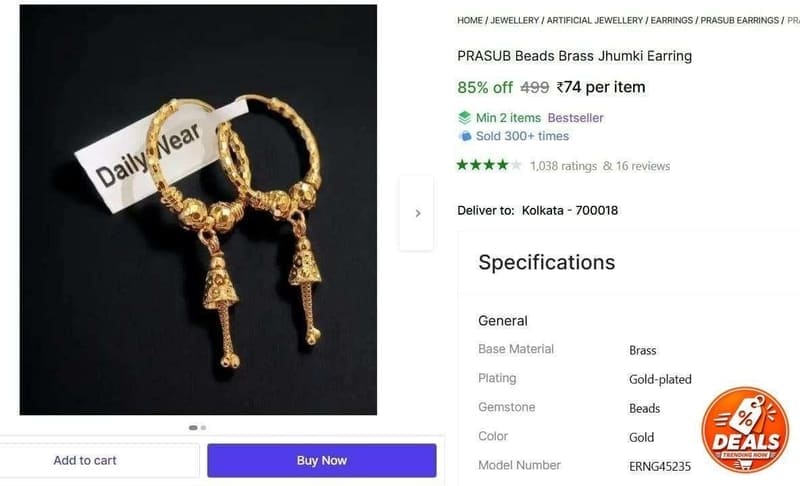 🛍️ Brass Jhumki Earring at ₹74