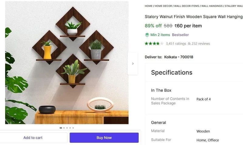 🔥  Wooden Wall Hanging - 4 Pcs @ ₹60