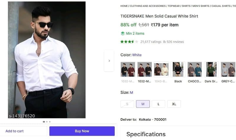 🔥  Men Solid Casual White Shirt @ ₹189