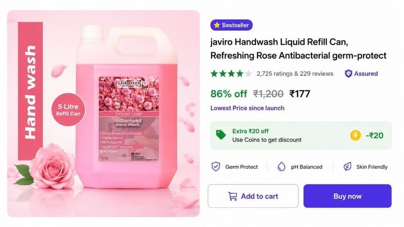 💥 Handwash Liquid, 5 Liter @ ₹177