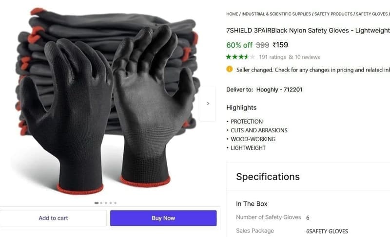 🔥Pack Of 6 Safety Gloves  ₹159