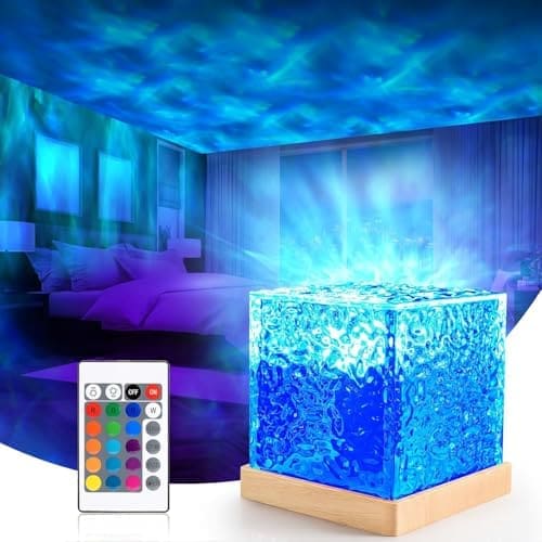 🛒 DOCAT 3D Ocean Wave Effect Night Light for Bedroom, 16 Colors Gradual Rotating LED Projection Lamp Projector, Crystal Table Lamp with Remote Control