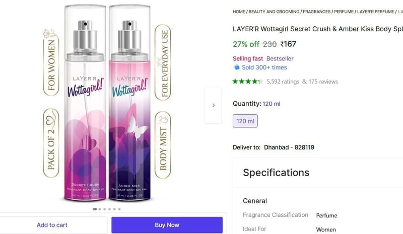 🔥  LAYER'R Wottagirl Combo Perfume - 120 ml (For Women) @ ₹167