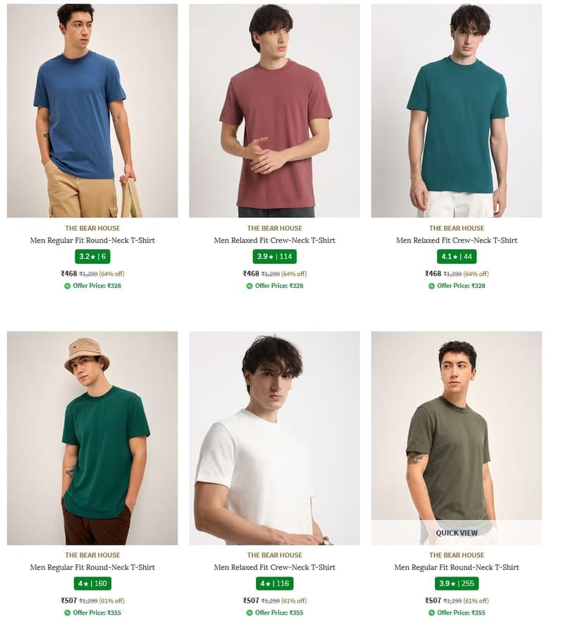 🔥 AJIO Loot – THE BEAR HOUSE Men's T-Shirts 👕🔥