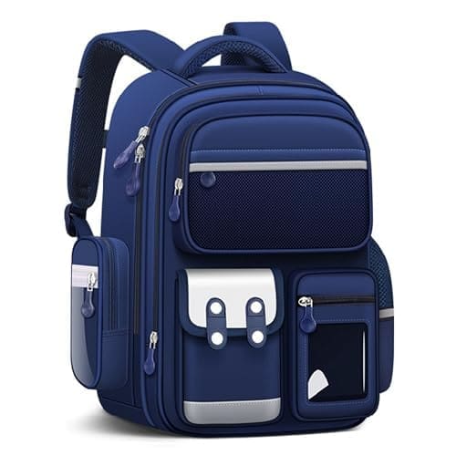 🛒 LYFCO School Backpack for Boys & Girls, Large Capacity, Lightweight, Durable, Multi-Pocket Bag with Comfortable Shoulder Straps for Kids, Pre-School and Elementary School for upto 5th Standard (Blue)
