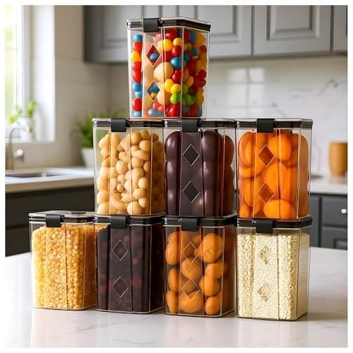 🛒 Eightiz (Pack of 8) Fridge Storage Containers Plastic Boxes with Airtight Lids,Freezer Safe,Refrigerator Organizer for Vegetables, Fruits, Kitchen organization accessories (1100 ml,Transparent)