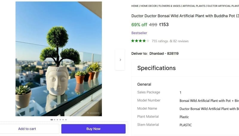 🔥  Bonsai Wild Artificial Plant  with Pot @ ₹153