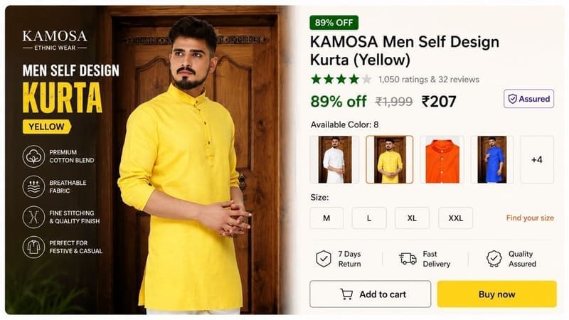 💥 Men Self Design Kurta @ ₹207