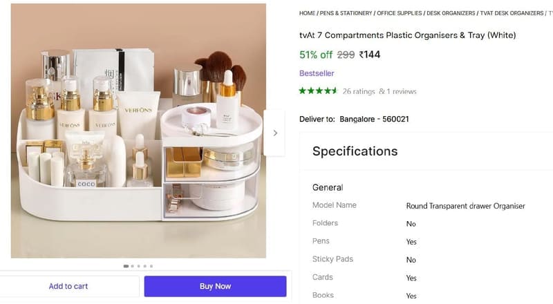 🔥  7 Compartments Plastic Organisers & Tray at ₹144
