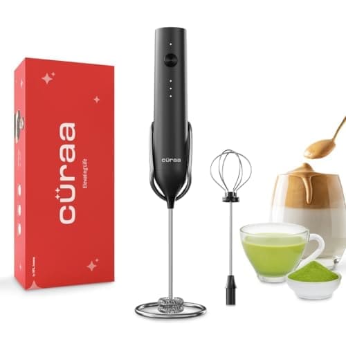 🛒 CÜRAA Milk Frother for Coffee | Rechargeable, 3-Speed Electric Frother with Stand | Handheld Coffee Beater for Lattes, Cappuccino & Hot Chocolate | By Chef Sanjyot Keer