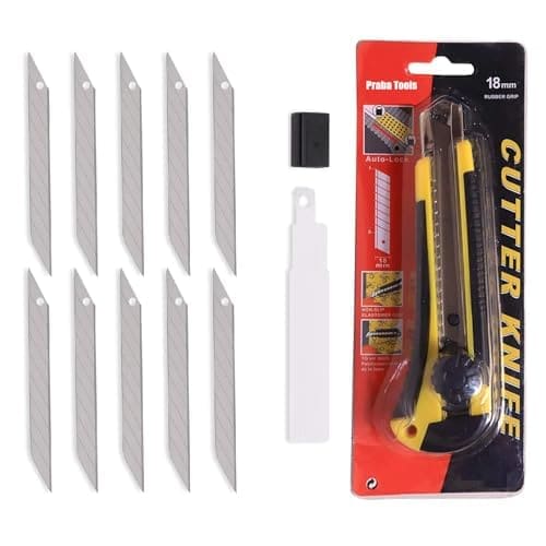 🛒 Praba Tools: 18 mm Heavy Duty Box & Paper Cutter | Steel Auto-Lock - Snap Off Blade - Rubber Grip - Storage Tray | Tools for Professionals (Blade, 11 Piece)