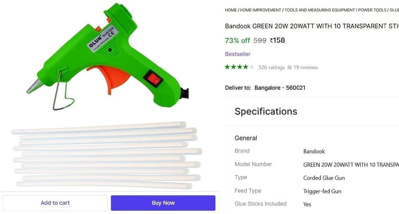 🔥  Glue Gun & 10 transparent Sticks @ ₹158