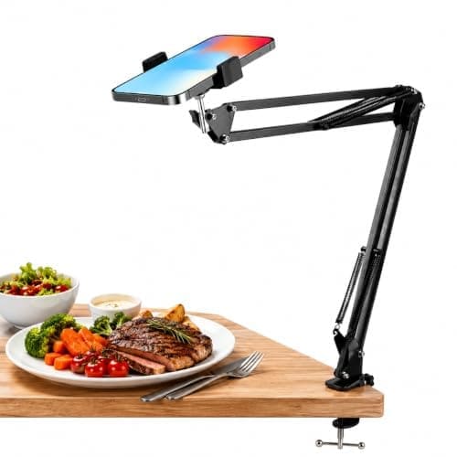 🛒 BROLAVIYA Overhead Mobile Phone Stand, Gooseneck Flexible Clip Lazy Arm Bracket for Smart Mobiles Phones fits Device 4~10 Diagonal inch, for Overhead Video,Desktop,Bedroom, Office, Kitchen