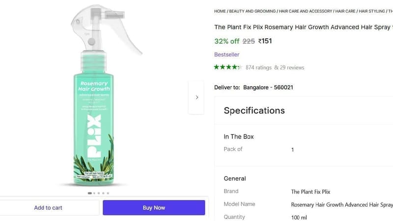 🔥  The Plant Fix Plix Rosemary Hair Spray (100 ml) @ ₹151