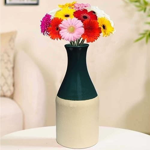 Pure Source India Porcelain Flower Vase (8 Inch) (Green) (Wi...