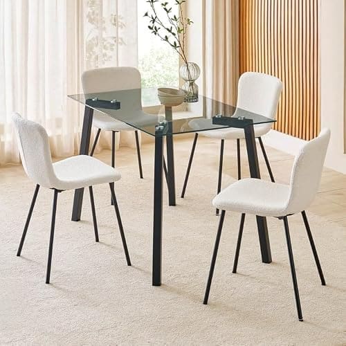 🛒 Home Centre | Helios Paul Fabric Dining Chair Set of 4 | Metal Frame | White | 1 Year Warranty