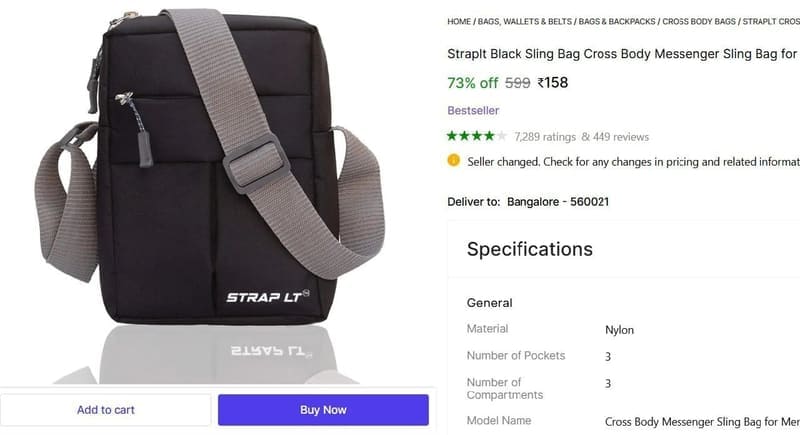🔥  Cross Body Sling Bag at ₹158