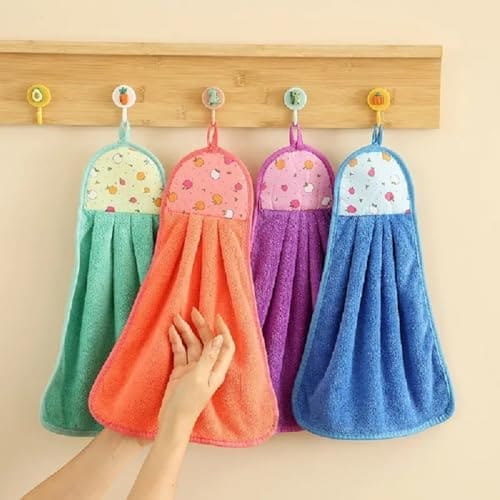 🛒 Outlay Home Kitchen Towel Microfiber Anti Bacterial Hand Towel Wash Basin Hanging Napkins Lint Free Kitchen Napkins (Multicolor, Pack of 4)