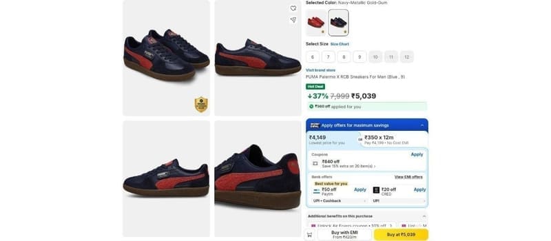 Puma RCB Palermo Shoes @ ₹4199