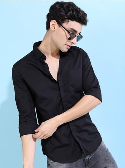 👔 HIGHLANDER Men Black Slim Fit Solid Formal Shirt 🖤