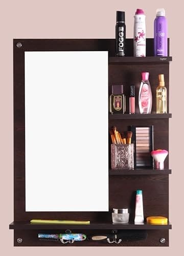 🛒 Captiver Engineered Wood Bellezza Wooden Wall Mounted Dressing Table Stand (60X80 CM, Wenge) I Mirror Bathroom Organizer Storage Bedroom Living Room Wash Basin Shelf Big