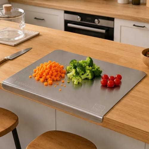 🛒 Nestasia Stainless Steel Counter Top Chopping Board (41.5cm x 29cm) | Anti-Slip Rustproof Cutting Board with Measurement Markings for Chopping Fruits & Vegetables