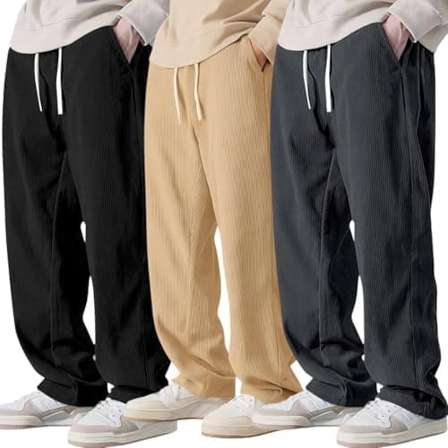 🛒 Preneum Men Mid Rise Poly Cotton Loose Fit Trouser|Korean Style Travel & Lounge Wear with Pockets (Available in Plus Size) (Combo Pack of 3)