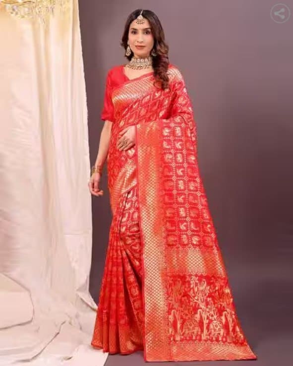 🔥 REVANGI Women Banarasi Silk Saree with Contrast Border 🌸✨