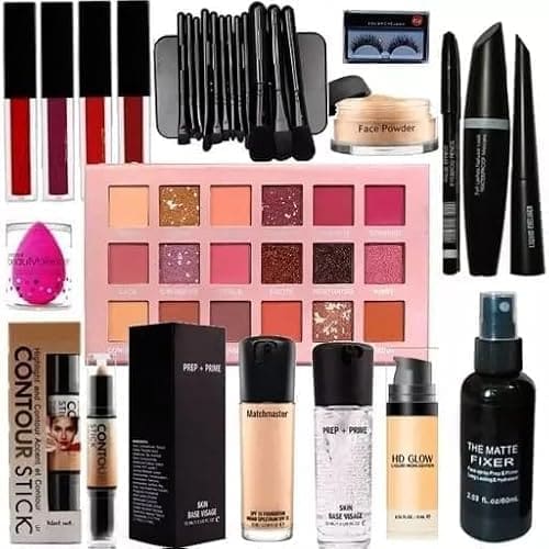 🛒 Rsentera Makeup Kit Set with Eyeshadow Palette, Mascara, Eyeliner, Lip Gloss, Face Powder, Makeup Brushes, Beauty Blender, Setting Spray, 38 g