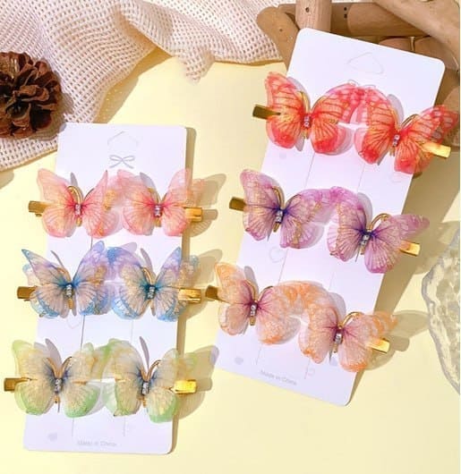 🦋 LYTIX Girls Set Of 6 Colorful Organza Butterfly Hair Clips ✨🎀