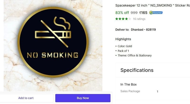 🔥  NO SMOKING Sticker @ ₹165