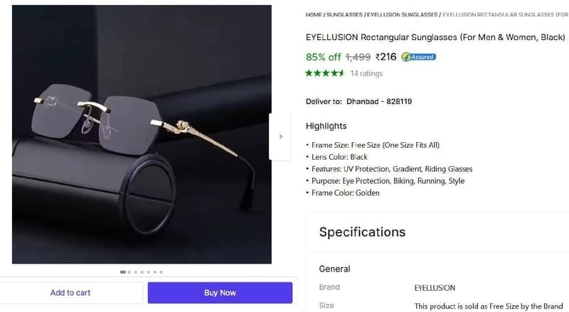 🔥  Rectangular Sunglasses @ ₹216