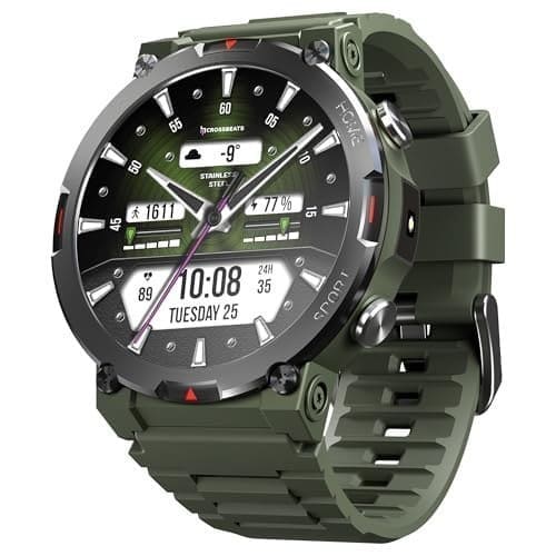 🛒 CrossBeats Everest 2.0-2026 Smart Watch for Men 1.43" True AMOLED, Always ON Display Bluetooth Calling Rugged Outdoor Military Grade Certified Upto 15 Days Battery Life Smartwatch (Camo Green)