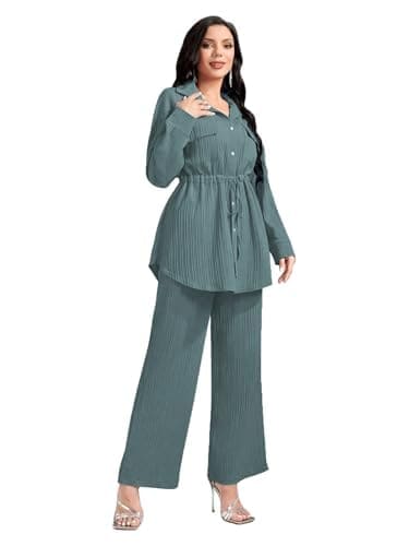 🛒 TADKEE Women's Solid Color Casual Long Sleeve Top and Pant Co-ord Set with Pockets | Co ord Set for Women | Kurta Set for Women (FN-Sugar-Full-Pocket-127-Green-XL)