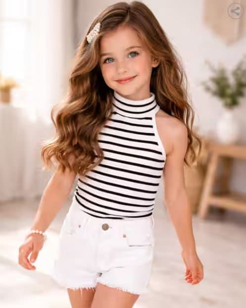 🔥 Ninas Girls Striped Regular Fit Top 👕✨