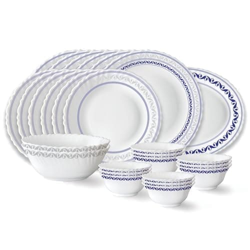 Larah by Borosil Jazzblue Fluted Series Opalware Dinner Set ...