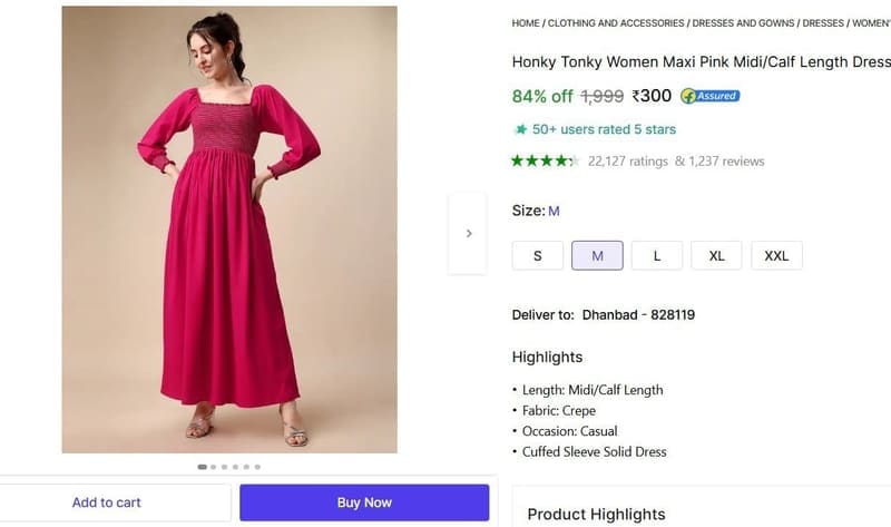🔥  Women Maxi Pink Midi/Calf Length Dress @ ₹300