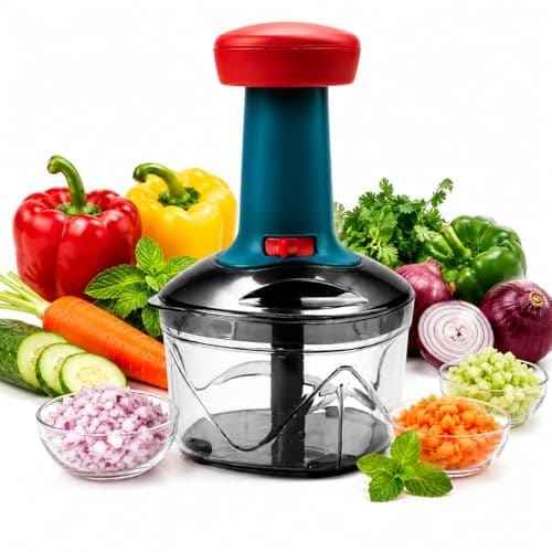 🛒 Manual Push Kitchen Chopper, KOCHENS Multipurpose Food Chopper, Vegetable & Onion Chopper for Kitchen, 3 Stainless Steel Blades, Easy Press Kitchen Tool, Fast & Mess-Free Chopping, Assorted 700 ml