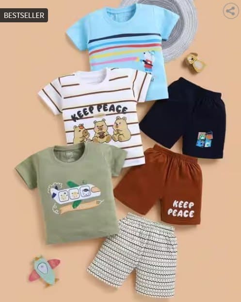 🔥 Blushh Berry Boys Printed Set of 3 Shorts & T-Shirt Set 👕🩳✨