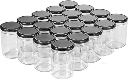 🛒 ARUZEN Glass Small Containers Masala And Spices Storage Jars For Kitchen, Refrigerator | Round Shape Glass Bottle For Kitchen Storage | Airtight Dry Fruits Container- 200 Ml Set Of (12)