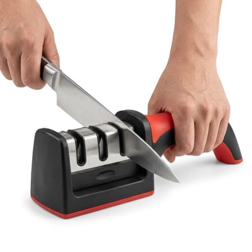 🛒 3-Stage Manual Knife Sharpener for Kitchen Knives | Professional Knife Sharpening Tool with Non-Slip Base & Easy-Grip Handle | Sharpens Steel & Ceramic Knives