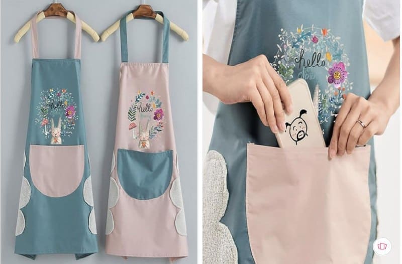 🔥 Ashmakam Pack of 2 Printed Waterproof Aprons with Pocket & Side Hand-Wiping Towel 👩🍳✨