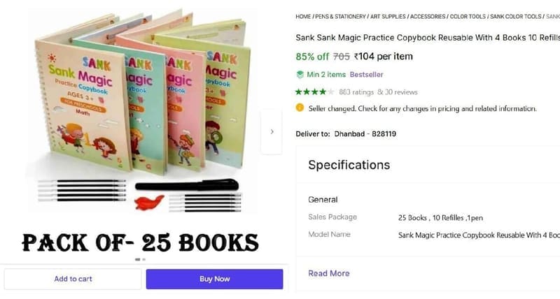 Shopsy |   Magic Practice Copybook Reusable With 4 Books 10 Refills 1 Pen Toy For Kids @ ₹104